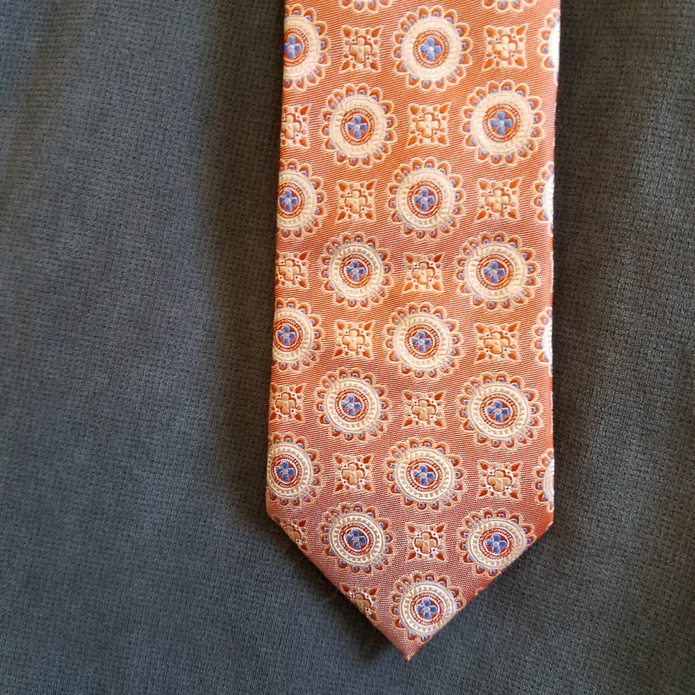 Salmon and blue tie
